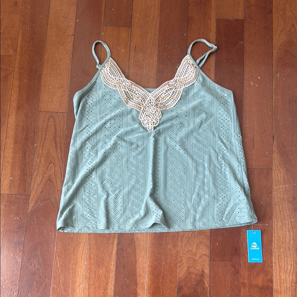 Cupshe Green Lace Detail Tank Top